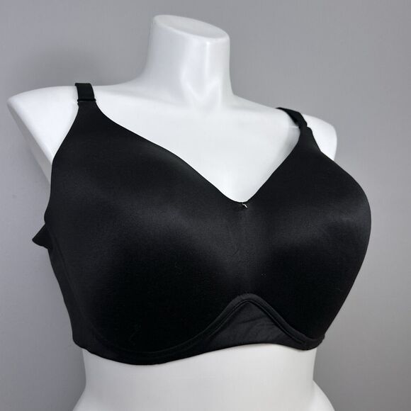Cacique Lightly Lined No Wire Bra 46DD Black Wirefree Back Closure Smoothing - Picture 1 of 8